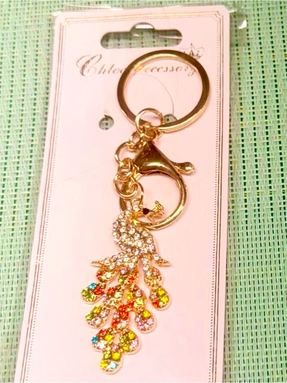 Gold and Multicolor Peacock Keychain - Nee